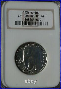 1936 S 50C NGC MS64 Bay Bridge Commemorative Silver Half Dollar