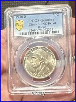 1936-S 50c Boone Commemorative Silver Half Dollar PCGS DETAIL AWESOME EYE APPEAL
