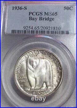 1936-S BAY BRIDGE COMMEMORATIVE SILVER HALF DOLLAR 50c PCGS MS65 RARE US COIN