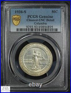 1936 S Columbia Commemorative Silver Half Dollar 50C PCGS MS UNC Detail -Cleaned