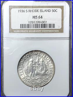 1936 S Commemorative RHODE ISLAND Half Dollar 50c NGC MS64 #011 Old FATTY SHINE