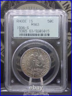 1936 S Commemorative RHODE ISLAND Half Dollar 50c PCGS MS63 #015 OGH Green