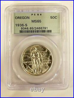 1936-S Oregon Trail Commemorative Silver Half Dollar PCGS MS65 (Old Green Label)