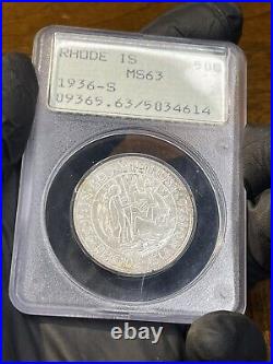 1936-S Rhode Island Commemorative Half Dollar MS63 (RATTLER HOLDER)