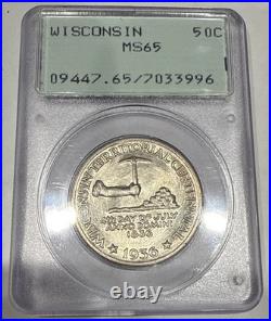 1936 Wisconsin Commemorative Half Dollar MS65 PCGS Rattler OGH