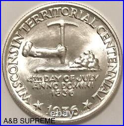 1936 Wisconsin Commemorative Half Dollar Superb Gem Bu Uncirculated 90% Silver