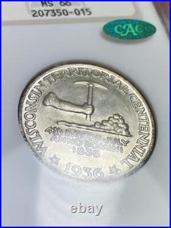 1936 Wisconsin Commemorative Silver Half Dollar 50C NGC MS 66 CAC Old Fatty Slab 1936 Wisconsin Commemorative Silver Half Dollar 50C NGC MS 66 CAC Old Fatty Slab