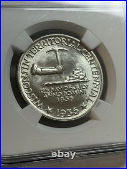 1936 Wisconsin Commemorative Silver Half Dollar NGC MS64 Blast White Nice Strike