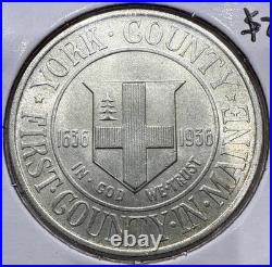 1936 York County Maine Commemorative Silver Half Dollar 50C Coin BU Detail