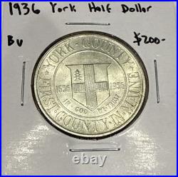 1936 York County Maine Commemorative Silver Half Dollar 50C Coin BU Detail