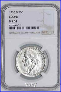 1936-d Boone Silver Commemorative Half Dollar Ngc Ms64