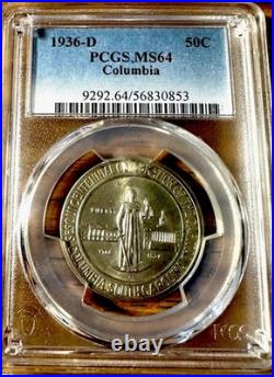 1936-d Columbia 50c Pcgs Ms 64
