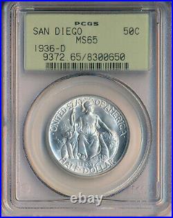 1936-d San Diego Commemorative Silver Half Dollar Pcgs Certified Ms 65