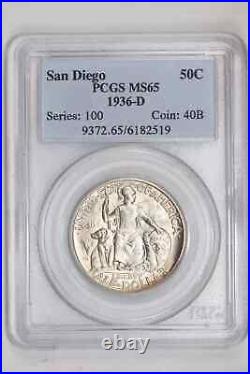 1936-d San Diego Silver Commemorative Half Dollar Pcgs Ms65