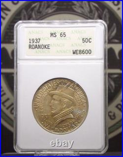 1937 Commemorative ROANOKE Half Dollar 50c Old ANACS MS65 #WE8600 Gem BU ECC&C 1937 Commemorative ROANOKE Half Dollar 50c Old ANACS MS65 #WE8600 Gem BU ECC&C