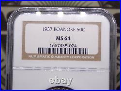 1937 Commemorative ROANOKE Silver Half Dollar 50c NGC MS64 #024 BU ECC&C, Inc