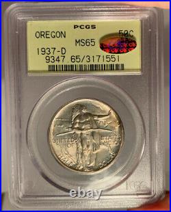 1937-D 50c PCGS MS 65 CAC Gold Oregon Commemorative Half Dollar-CAC Gold Sticker