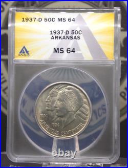 1937 D Commemorative ARKANSAS Half Dollar 50c ANACS MS64 #173 Unc BU ECC&C 1937 D Commemorative ARKANSAS Half Dollar 50c ANACS MS64 #173 Unc BU ECC&C
