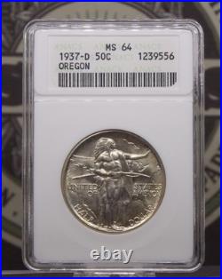 1937 D Commemorative OREGON TRAIL Half Dollar 50c ANACS MS64 #556 BU ECC&C