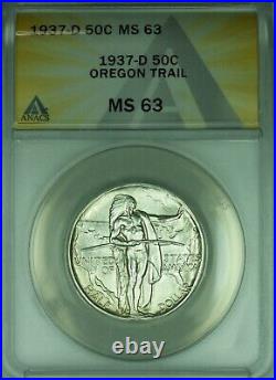 1937-D Oregon Trail Commem Silver Half Dollar Coin ANACS MS-63 Better Coin (40)