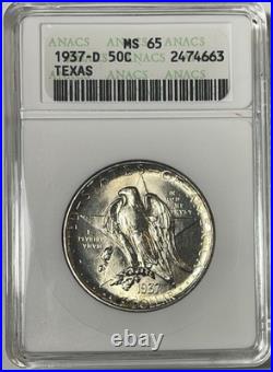 1937-D Texas MS65 Silver Commemorative Half Dollar 50C ANACS Soapbox Holder