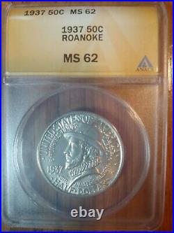1937 Roanoke Island Silver Liberty Half Dollar 50C ANACS graded MS 62