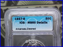 1937 S Arkansas Commemorative Silver Half Dollar 50c ICG MS60 UNC Details #301
