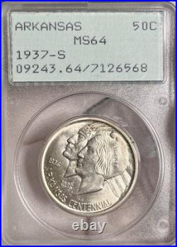 1937-S PCGS MS 64 Arkansas Silver Commemorative Coin. Old Green Rattler. OGH