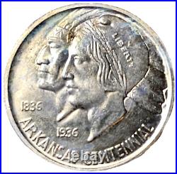 1937-s Arkansas Commemorative Half Dollar, Uncirculated, Toned & Good Luster
