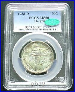 1938-D Oregon Trail Silver Half Dollar PCGS MS66 CAC Tab Toning