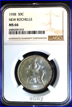 1938 New Rochelle Commemorative Half Dollar NGC MS66 GREAT LUSTER/TONING