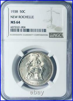 1938 New Rochelle Commemorative Silver Half Dollar NGC MS 64 Mint State 64
