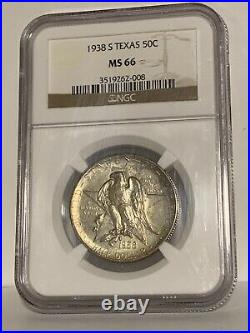 1938-s 50c Texas Commemorative Silver Half Dollar Ngc Ms66