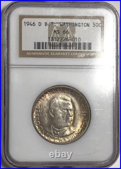 1946 D 50C NGC MS66+ Booker T. WASHINGTON? Stunning Beautiful Toning Obv/Rev