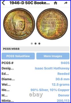 1946 D 50C NGC MS66+ Booker T. WASHINGTON? Stunning Beautiful Toning Obv/Rev