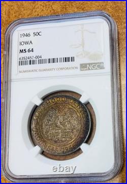 1946 IOWA Silver Commemorative Half Dollar 50C NGC MS64 Deep Toning