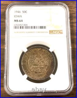 1946 IOWA Silver Commemorative Half Dollar 50C NGC MS64 Deep Toning