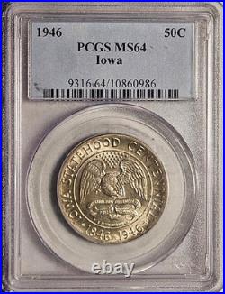 1946 Iowa Commemorative Half, PCGS MS 64, Lightly Toned Choice Uncirculated