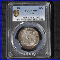 1946 Iowa Statehood Centennial Half PCGS MS67. Original Diagonal Tab Toning 1946 Iowa Statehood Centennial Half PCGS MS67. Original Diagonal Tab Toning
