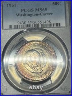 1951 P Washington Carver Commemorative Half PCGS MS65 Colorful Toning Toned