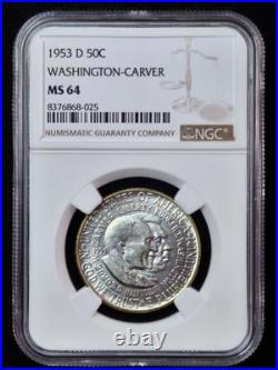 1953-D Washington-Carver Silver Half Dollar- NGC Graded MS 64 Lustrous Specimen