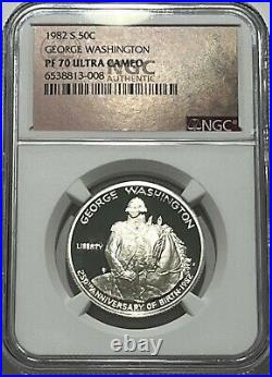1982 S Ngc Pf70 Ucam Proof Silver George Washington Commemorative Half Dollar