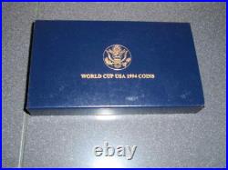 1994 World Cup 3 Coin Commemorative Set With $5.00 Gold And Silver Dollar & Half