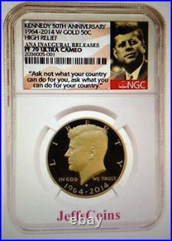 2014 W Gold Kennedy Half 50¢ Anniversary NGC Proof 70 Chicago ANA Release+Box