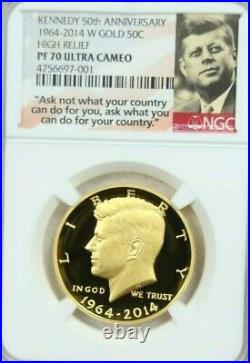 2014 W Kennedy Gold Half Dollar 50c High Relief Ngc Pf 70 Ultra Cameo Perfection