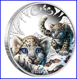 2016 Snow Leopard Cubs Tuvalu 1/2 oz SIlver Proof 50c Half Dollar Coin Colorized