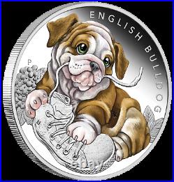 2018 Puppies ENGLISH BULLDOG Tuvalu 1/2 oz Silver Proof 50c Half Dollar Coin