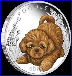 2018 Puppies POODLE Tuvalu 1/2 oz Silver Proof Half Dollar Coin Colorized