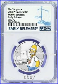2020 Homer Simpson Colored 1/2oz. 9999 Silver Half Dollar COIN NGC MS70 ER