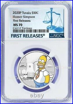 2020 Homer Simpson Colored 1/2oz. 9999 Silver Half Dollar COIN NGC MS70 FR